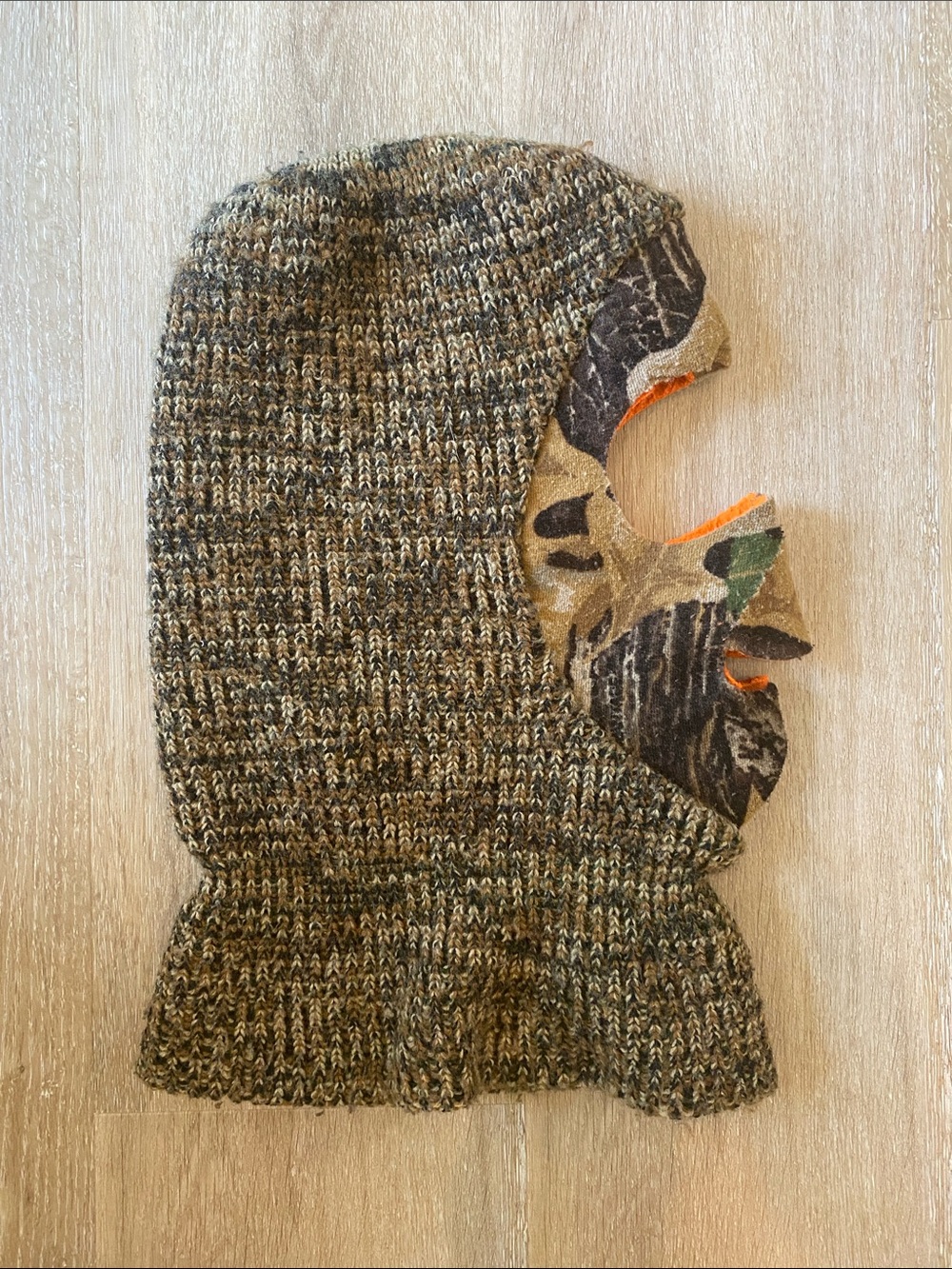VTG Camo Reversible Orange Knit Face Cover Ski Mask Hunting Balaclava Hood OSFM